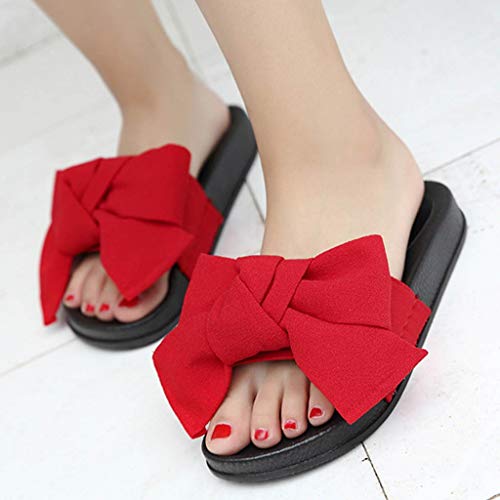 Women Bow Knot Non-Slip Shower Sandals,FAPIZI House Soft Foams Sole Pool Slippers Bathroom Slide Water Shoes Red - Thumbnail 3