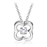 Menton Ezil "Four Leaf Clover" 925 Stering Silver Jewelry with Twinkling Dancing CZ Diamonds Pendant Necklace for Women and Girls