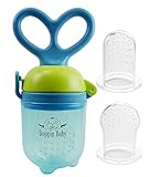 Baby Food Feeder Grow With Me Set | Baby Fruit Feeder | Baby Teething Toy | Silicone Teether Nibbler | 2 Extra Nipples | Free E-Book (Berry Blue)