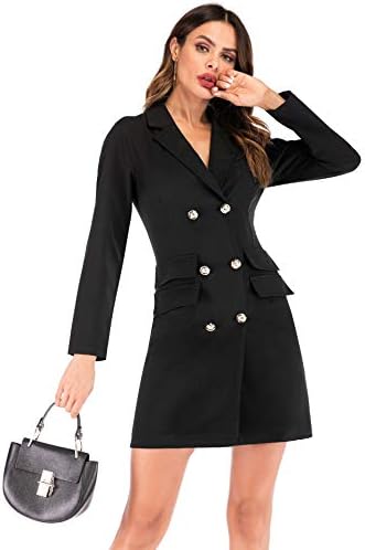 Woman Bodycon Lapel Blazer Double Breasted Long Sleeve V-Neck Dress Work Wear