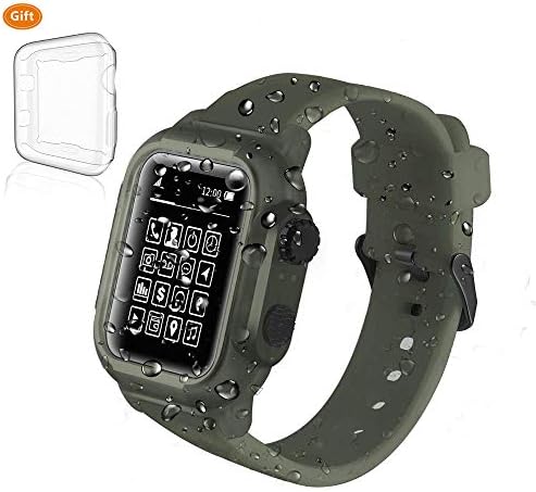 Compatible Apple Watch 4 Case - Waterproof Shockproof Impact Resistant+Premium Soft Silicone Apple Watch Band- Compatible with iWatch Series 4 - Army Green [2019 Upgrade Version]