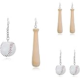 3 Pairs 3D Baseball Drop Dangle Earrings Set Asymmetrical Softball Faux Leather Wooden Bat Ball for Baseball Player Sport Team Moms Jewelry Gift