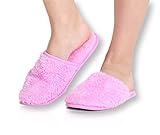 Pembrook Ladies Slippers with Memory Foam – Pink - S/M (6-8.5) – Fuzzy Soft Coral Fleece with non skid sole – Great Plush Slip On House Slippers for adults, women, girls