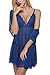 Avidlove Women Lingerie Babydoll Lace Chemise Set V Neck Sleepwear(Blue,XXL)
