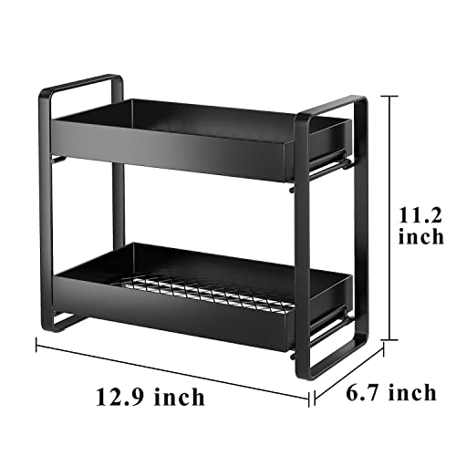 GILLAS 2 Tier Bathroom Counter Organizer, Makeup and Cosmetic Organizer Rack, Bathroom Vanity Storage Tray, Counter Standing Holder Shelf, Black