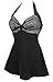 COCOSHIP Black Striated & White Balancing Act Splicing Vintage Sailor Pin Up Swimsuit One Piece Skirtini Cover Up Beachwear XXXXL(US18)
