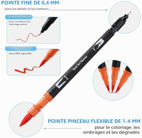 36 Pièces Feutre Double Pointe, avec des Extrémités Doubles, Feutres Coloriage Pointes Fines et Pinceau, Adulte Enfant Brush, pour Coloriage Dessin Lettrage Esquisse Pâques Noël (36 Couleurs)