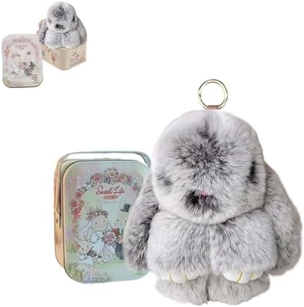 surell - Genuine Rex Rabbit Fur Pom Bunny Rabbit Keychain - Cute