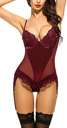 Zooma Plus Size Lace Lingerie Bodysuit Teddy Babydoll Ladies Transparent Sleepwear with Suspenders Belt (S-4XL)