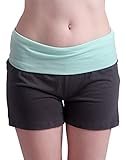 HDE Women's Maternity Yoga Shorts Stretch Pregnancy Shorts Fold Over Waistband (Grey and Mint, Large)