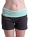 HDE Women's Maternity Yoga Shorts Stretch Pregnancy Shorts Fold Over Waistband (Grey and Mint, Large)