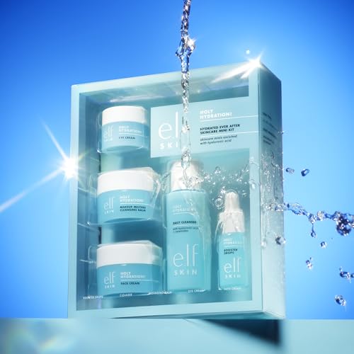 e.l.f. SKIN Holy Hydration! Hydrated Ever After Skincare Mini Kit, Cleanser, Makeup Remover, Moisturizer & Eye Cream For Hydrating Skin, Airplane-Friendly Sizes