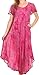 Sakkas 16800 - Sayli Long Tie Dye Cap Sleeve Embroidered Wide Neck Caftan Dress/Cover up - Fuchsia - OS