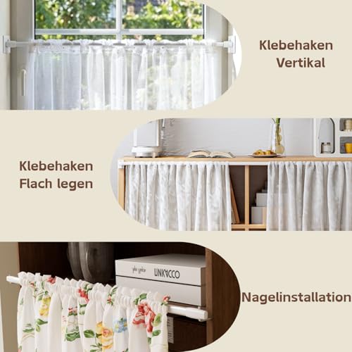 Curtain Rails with Self-Adhesive Hooks for Windows, Kitchen, DIY Projects, Extendable Curtain Rails, 80–130 cm, White, Pack of 2