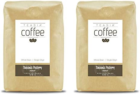 Teasia Coffee, Tanzania Peaberry, 2-Pack, Single Origin, Medium Roast, Whole Bean, 2-Pound Bag