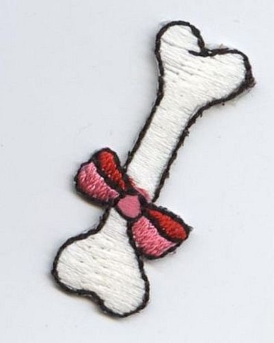 White Dog Bone Iron on Embroidered Patch