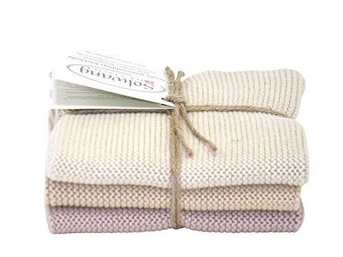 Solwang Cleaning Cloths Set of 3 Knitted Cotton Wipes (Sand Combo)