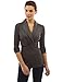 PattyBoutik Women Shawl Collar Pleated Detail Blouse (Dark Heather Gray Medium)