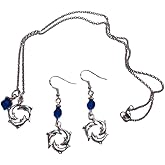 Circle of Dolphins Necklace and Earring Set, accented with cobalt blue faceted crystal accent bead, on sterling silver earwires and an 18 inch chain