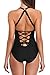 CharmLeaks Low Back One Piece Swimsuit Plunge Monikini Black Swimwear Bathing Suits M, Black Basic