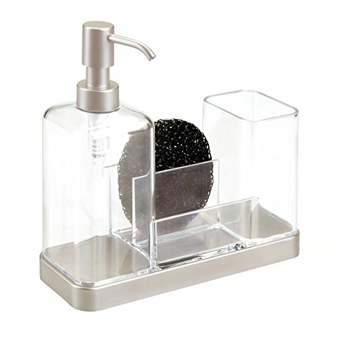 InterDesign Pump Kitchen Sink or Countertop – Satin/Clear Forma 2 Soap & Brush Caddy