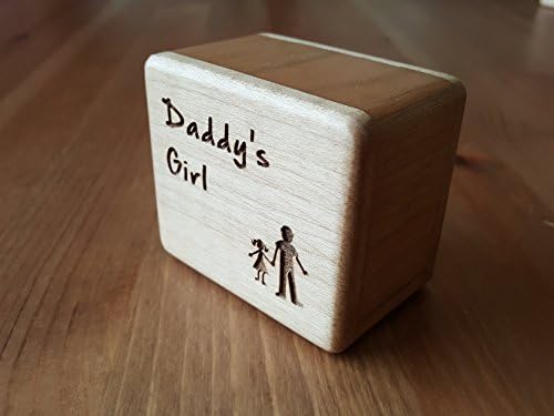 Wooden music block with a father and daughter holding hands image engraved to the front, playing the song You are my sunshine