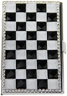 Stainless Steel Business Card Case Card Holder with Bling Bling Rhinestone (Black and White )