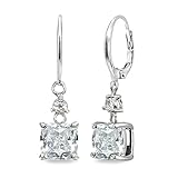 Sterling Silver Genuine, Simulated or Created Gemstone 7mm Cushion-cut Dangle Leverback Earrings
