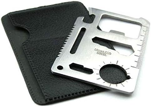 Feccile Multi-Functional Stainless Steel Lifesaving Card Camping Lifesaving Tool Card Outdoor Survival Hunting Fishing Hiking Camping (Silver)