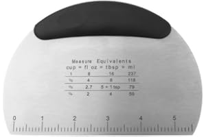 kafouka Dough Scraper Pizza Pastry Cutter - Multipurpose Stainless Steel Bench Scrapers Chopper with Handle and Measuring Sca