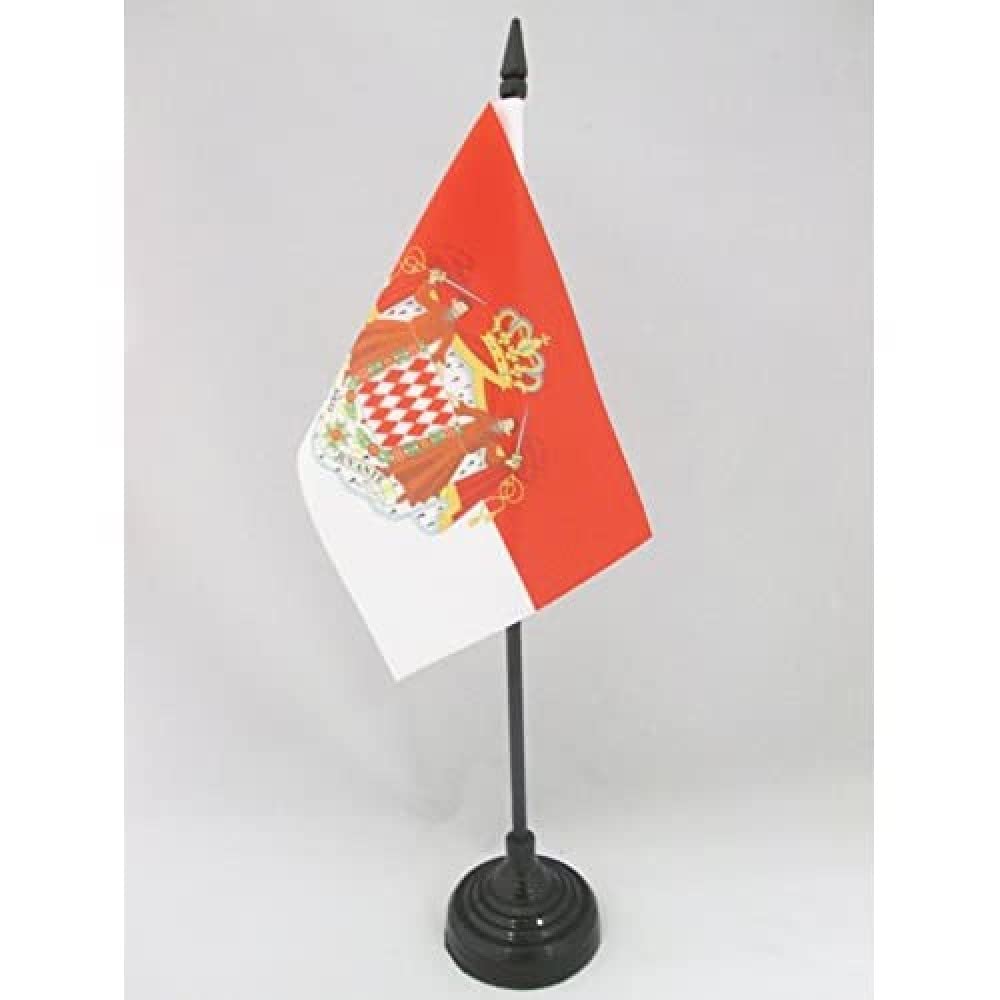 AZ FLAG - Monaco Coat of arms Table Flag 4'' x 6'' - Monégasque Office Mini Banner 100% Polyester 15 x 10 cm - Mini Desk Flag with 10'' Pole and Black Plastic Base