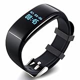 KASSICA Fitness Tracker Step Walking Distance Calorie Counter Bluetooth Smart Bracelet Activity Wristband With Heart Rate Monitor For IOS Android Devieces Samsung Iphone Smartphone (Black)