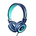 Kids Headphones - noot products K11 Foldable Stereo Tangle-Free 3.5mm Jack Wired Cord On-Ear Headset for Children/Teens/Boys/Girls/Smartphones/School/Kindle/Airplane Travel/Plane/Tablet (Navy/Teal) primary