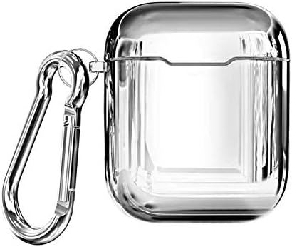 Falandi Case for AirPods Case with Carabiner Keychain, Soft TPU Plated Case Shockproof Protective Skin Cover Anti-Dust Accessories Compatible with Apple AirPods 1 & AirPods 2 Charging Case, Silver