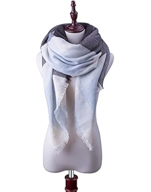 Women's Winter Scarf Tartan Tassel Plaid Shawl Large Warm Soft Chunky Square Scarf Wrap Blanket