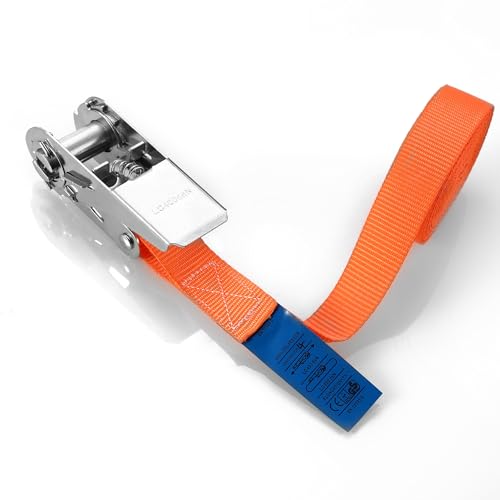 Set of 4 Ratchet Straps without Hook, 4 m x 25 mm Fixing Straps, Can Hold 800 kg, According to DIN EN 12195-2 Standard, Ratchet Strap for Trolley Suitcases for Motorcycles (Orange)