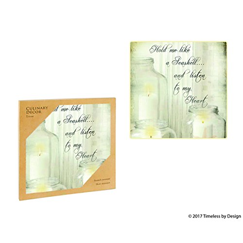 TIMELESS BY DESIGN SEASHELLS JAR TRIVET, Ceramic Trivets for Hot Dishes, Trivets for Pots and Pans, Convenient for Kitchen &amp; Dining Decoration, Kitchen Accessories, Cork Backing Trivets, 7.5" X 7.5"