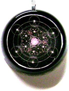 Sacred Geometry Orgonite Pendant, Pink and Black, Reduces arthritis pain