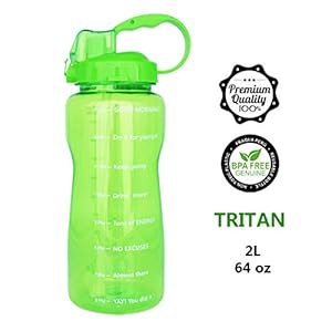 QuiFit Half Gallon Water Bottle – with Straw & Time Marker,BPA Free Reusable Large Leakproof Portable Water Jug,for…