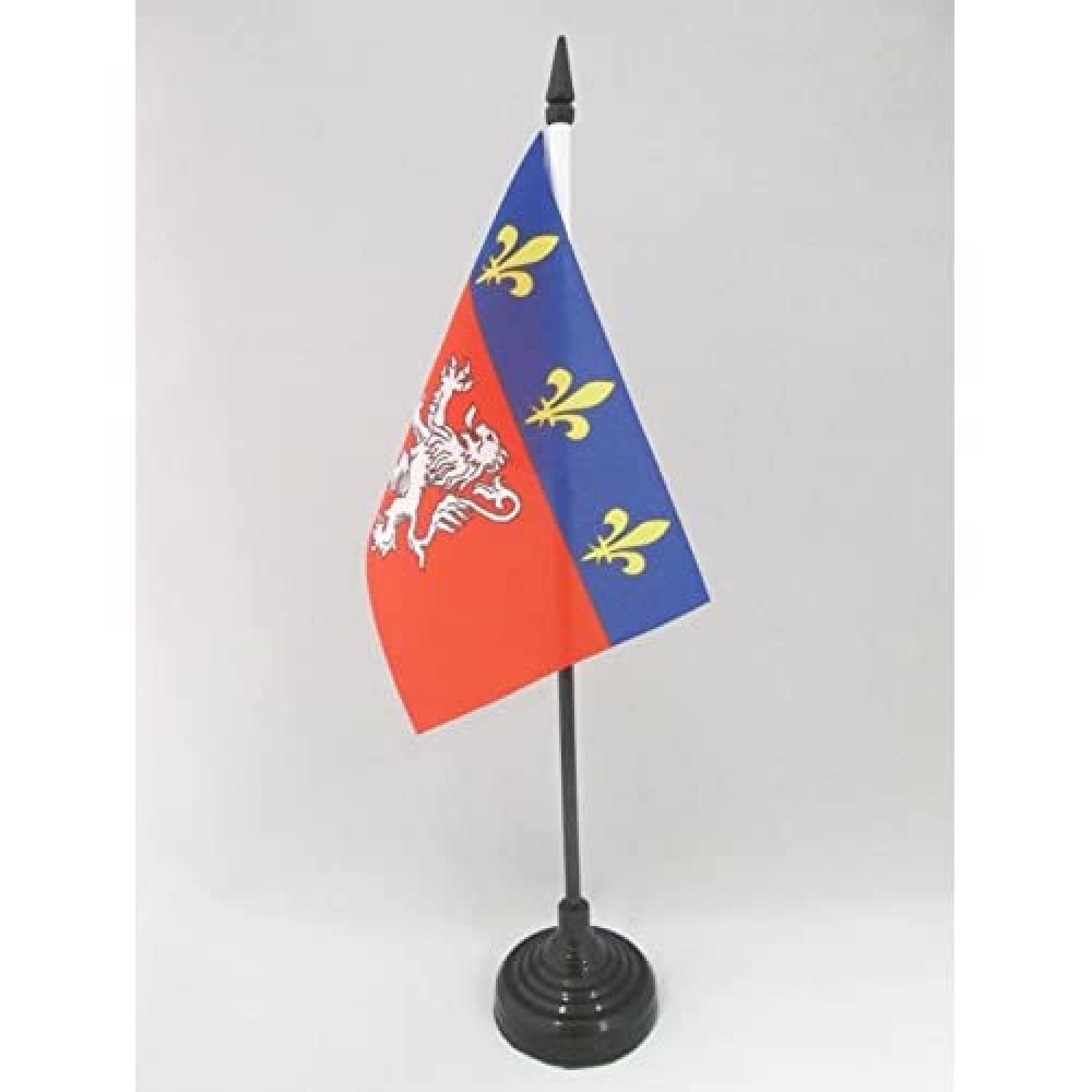 AZ FLAG - French Province of Lyonnais Table Flag 4'' x 6'' - Lyon Office Mini Banner 100% Polyester 15 x 10 cm - Mini Desk Flag with 10'' Pole and Black Plastic Base