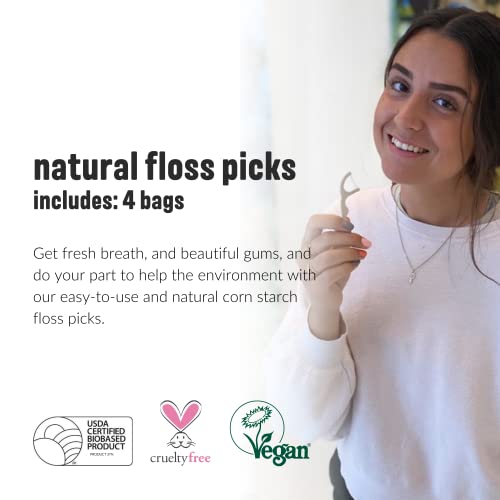 Natural Dental Floss Picks (200) Vegan, Sustainable, Reusable Floss