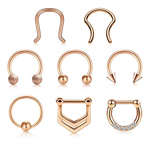 16g Septum Nose Rings – Surgical Steel Horseshoe – Cartilage/Earrings/Nose Retainers (Multi)