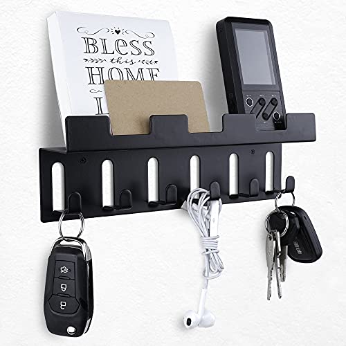 Key Holder for Wall （Black / Metal）Key Rack Mail Holder with Key Hooks