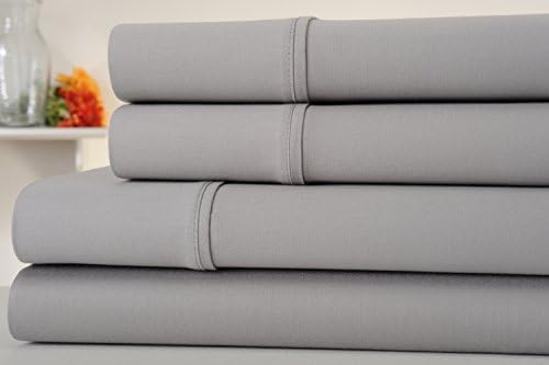 kathy ireland 400 Thread Count 100% Cotton Percale Solid Bed Sheet Set, Bed Sheets 4 Piece Set, Long-Staple Combed Pure Natural Cotton, Crisp & Cool Percale Weave (King, Grey)