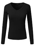 JJ Perfection Women's Long Sleeve V-Neck Cable Knit Classic Sweater