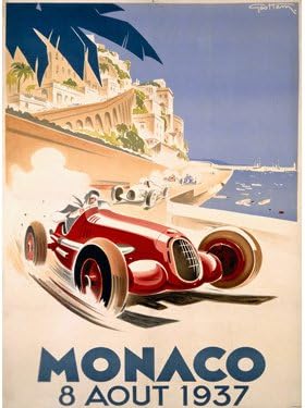 1937 Monaco Grand Prix F1 Race by Artist Geo Ham 9"x12" Solid Wood Sign Wall Decor Art