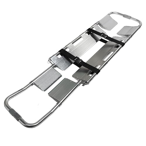 LINE2design-USA- Foldable Aluminum Scoop Stretcher - EMS Portable Stretcher with Adjustable Length, Patient Transport Medical Stretcher with Breakaway Hinge Mechanism - 350.5 Lb Load Capacity, Silver