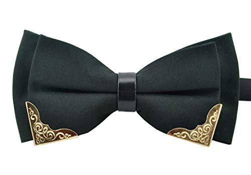MENDENG Men's Gold Metal Burgundy Black PU Leather Satin Bow Ties Formal Bowtie