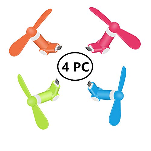 360 Adjustable Micro Android Fan, DECVO Electric Portable Dock Cool Mini Fan 8-pin Lighting Phone Fan Cooler Rotating Fan for Samsung Galaxy S7 Edge, HTC, Motorola, Nokia, Sony More (P+G+BL+OR, 4 PC)