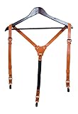 Leather suspenders prime, for men, 3 in 1 clips, snap hooks and buttons / gift box / real leather (Tan)